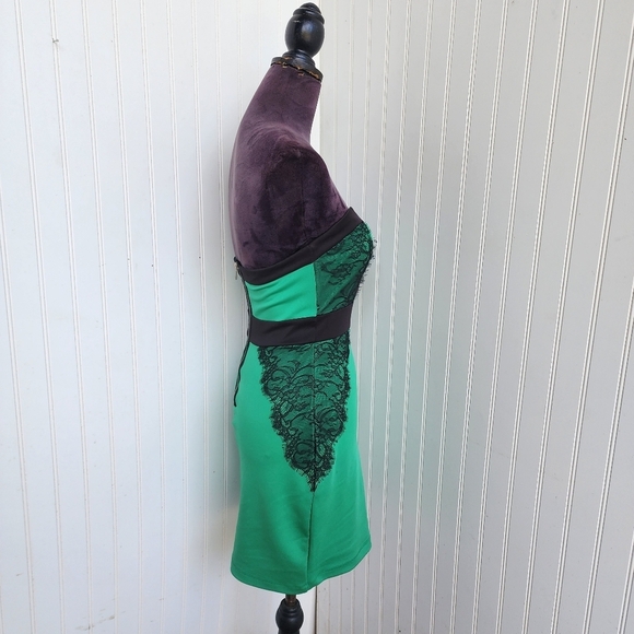 As U Wish Womens Green Black Lace Strapless Dress Bodycon Mini Stretch Small - Picture 5 of 13